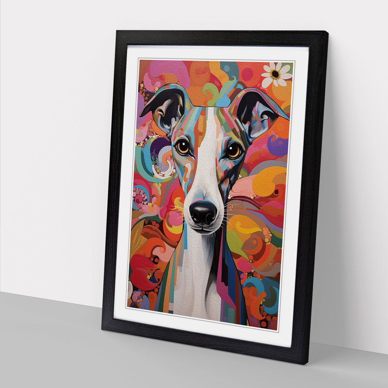 Whippet Modern Art - Framed Print, Black Framed, 46cm H x 34cm W
