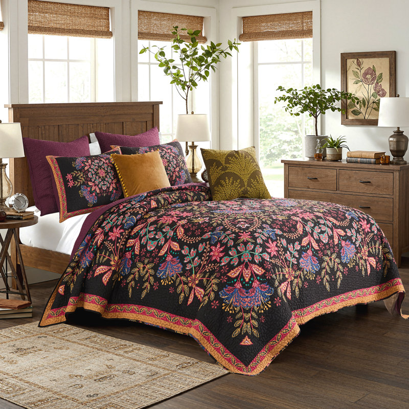 Ensemble de courtepointe pour grand lit 3 pièces Greenland Home Fashions Jessa Midnight 90 x 90 + 20 x 26 (2), Grand lit