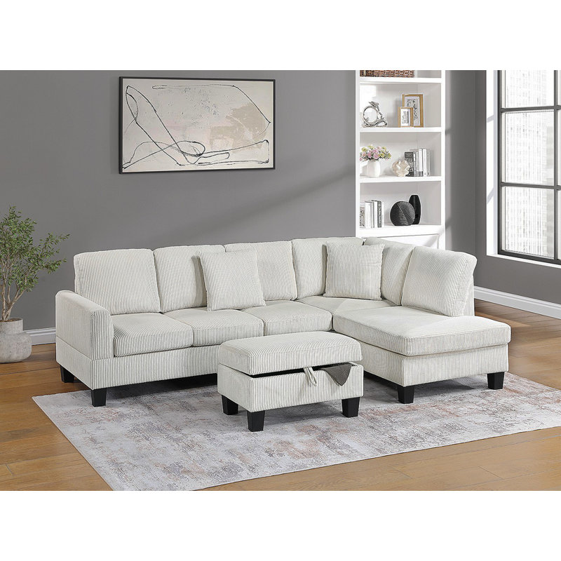 Ensemble de canapé modulaire 3 pièces RAF Chaise LAF avec repose-pieds beige et velours côtelé pour salon moderne, Beige