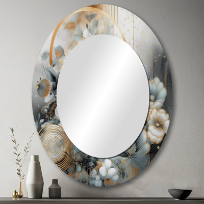 Golden Golden Silky Flower Design II - Miroir mural traditionnel ovale