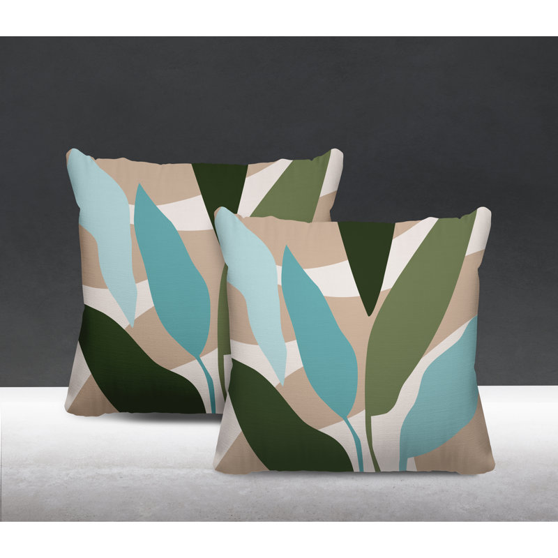 Jeté carré en polyester / mélange de polyester intérieur / extérieur, L 19 po x H 19 po, Turquoise, Beige