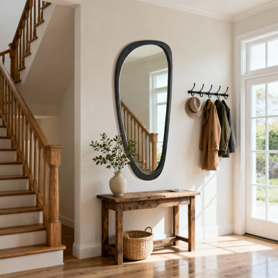 48" x 22" Asymmetrical Irregular Wood Framed Full Length Mirror, Organic Wall Mounted Dressing Mirror for Bedroom, Closet, Entryway