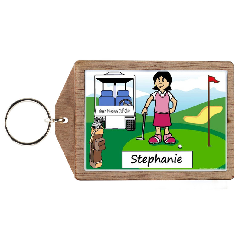 Golfeur personnalisé - Porte-clés féminin en bois, Oui