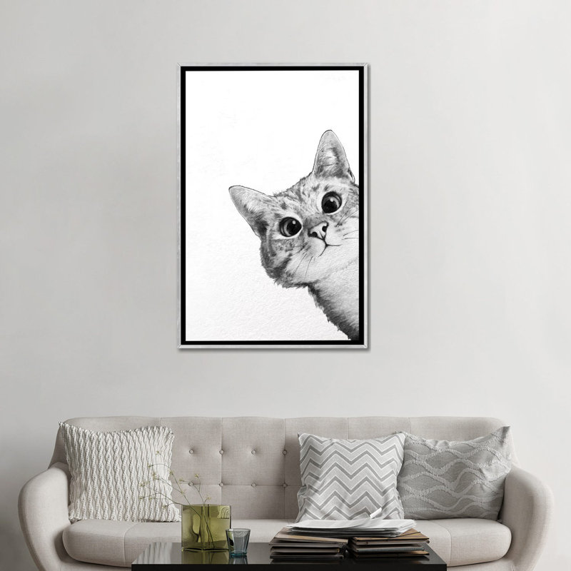 « Sneaky Cat », reproduction sur toile, H 48 po x l 32 po, Impression encadrée sans passe-partout, Argent