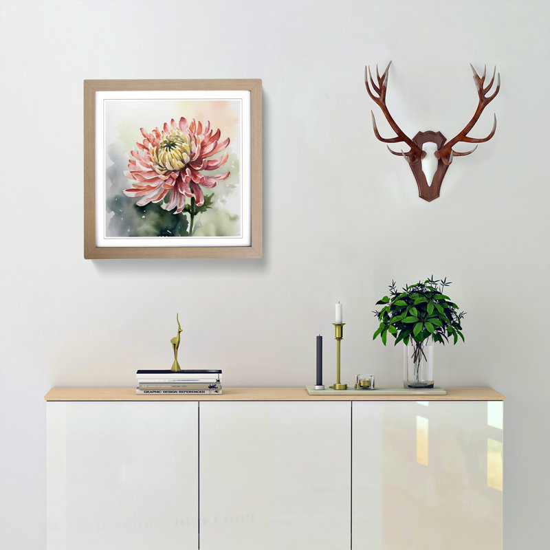 Chrysanthemum Watercolour - Framed Print, Oak