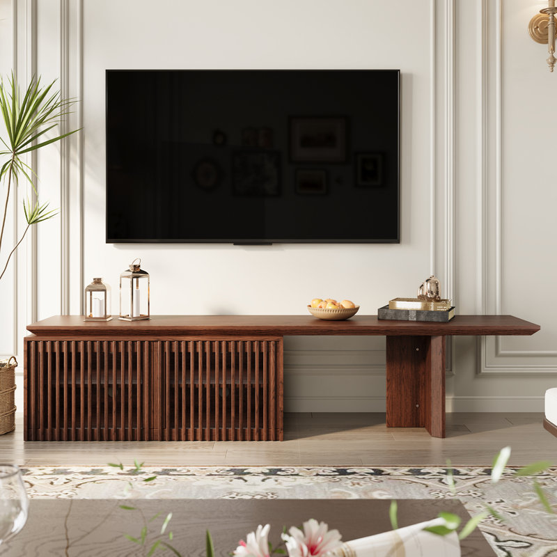 Jarisa Storage Credenza， Retracted Extendable TV Stand -Wood TV Console Media Cabinet with Storage, Walnut