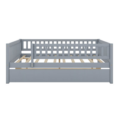 Wood Daybed With Trundle And Fence Guardrails