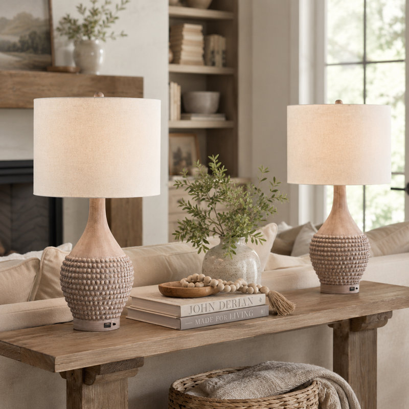 Lampe de table à intensité variable en résine à 3 intensités 24,75 "avec USB Feil (ensemble de 2), Brun