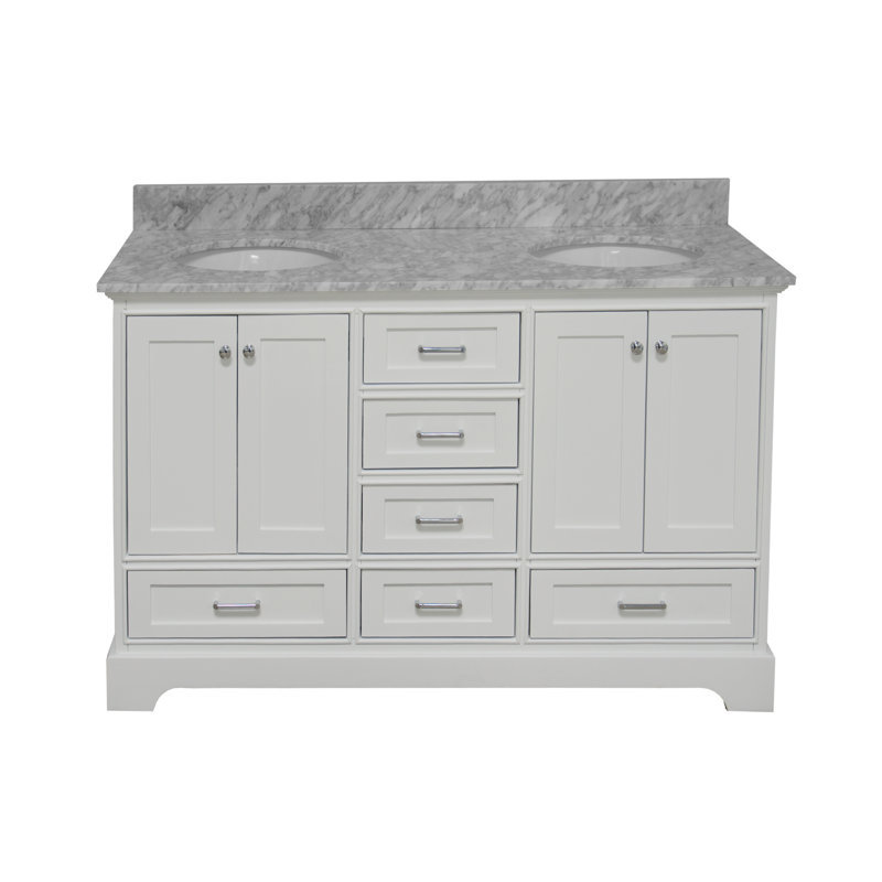 Ensemble de meuble-lavabo double 60 po Larosa, Blanc, Marbre de Carrare