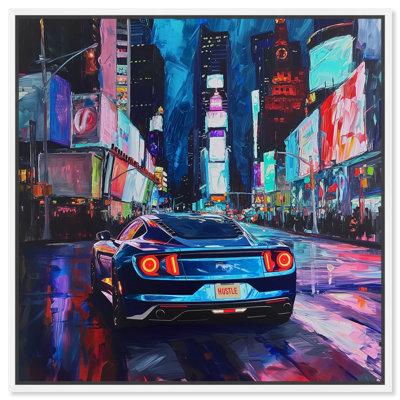 Notoriart Night Drive Sports Drive Framed Car 1 Piece Canvas Wall Art