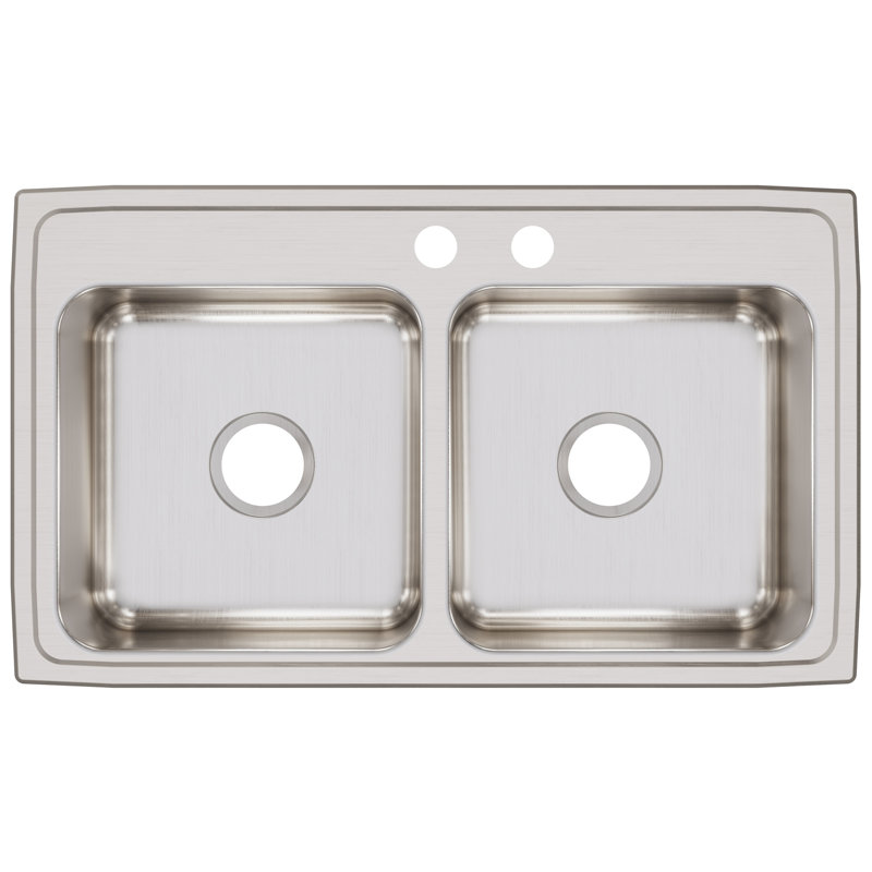 Lustertone 33" L x 19.5" W Double Basin Drop-In Kitchen Sink, MR2 hole