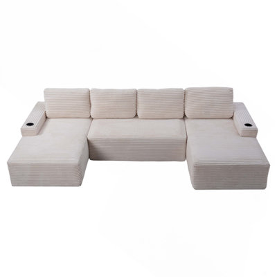 Compressible U-Shaped Sectional Sofa Set,Minimalist Style Modular Sectional Sofa, Corduroy Fabric Cloud Couch for Living Room