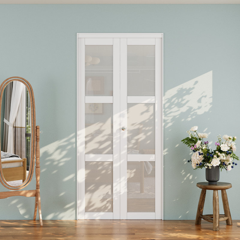 3-Lite Glass Door Solid Manufactured Wood Bi-Fold Door with Installation Hardware Kit, 36" x 80"