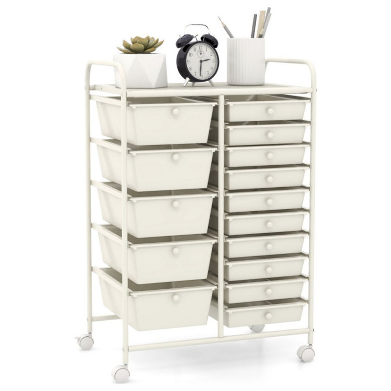 Rebrilliant 15 Drawer Rolling Organizer Cart Utility Storage Tools Scrapbook Paper Multi-use, White