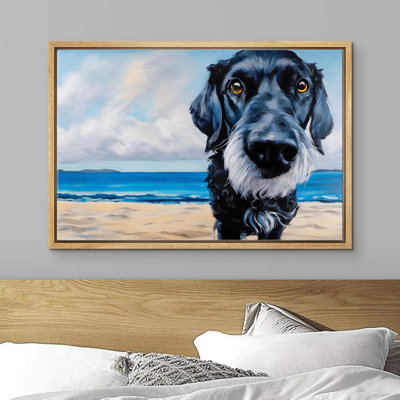 «Seaside Sentine Majestic Black Dog On Beachside Portrait Modern Coastal Nautical Art Decor» sur
