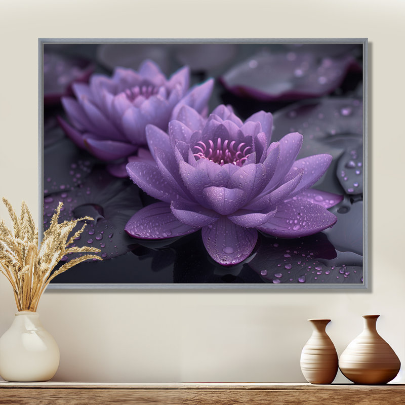 Saltzman - Lotus, art mural, H 30 po x l 40 po, Encadrement argenté