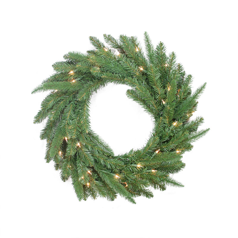 Couronne de Noël artificielle pré-éclairée en pin mélangé - lumières claires, 24 po