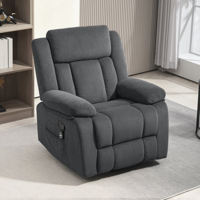 Fauteuil inclinable avec massage par vibration et chaleur, canapé pivotant surdimensionné simple avec repose-pieds, télécommande et poches latérales, fauteuil inclinable manuel en velours pour le salon, gris