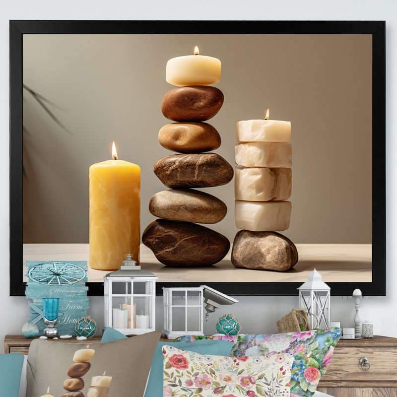 Zen Harmony Balancing Cairn Stones sur toile, H 12 po x l 20 po x P 1 po, Cadre simple noir
