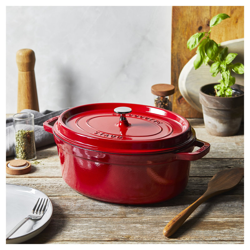Staub Cast Iron Oval Cocotte, 5.75 qt, Cherry