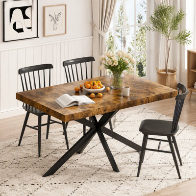Table de salle à manger rectangulaire rétro avec plateau central en relief noir