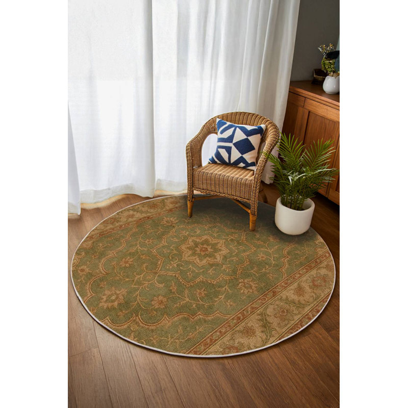 Nouvelle Collection Digital Print Cotton-Polyester Brown Oriental Rug, Round 5'3"