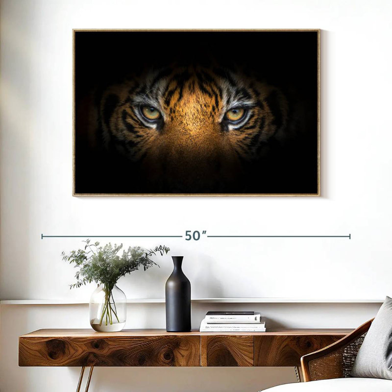 Tigre féroce, Cadre flottant en bois naturel, 40 po x 27 po