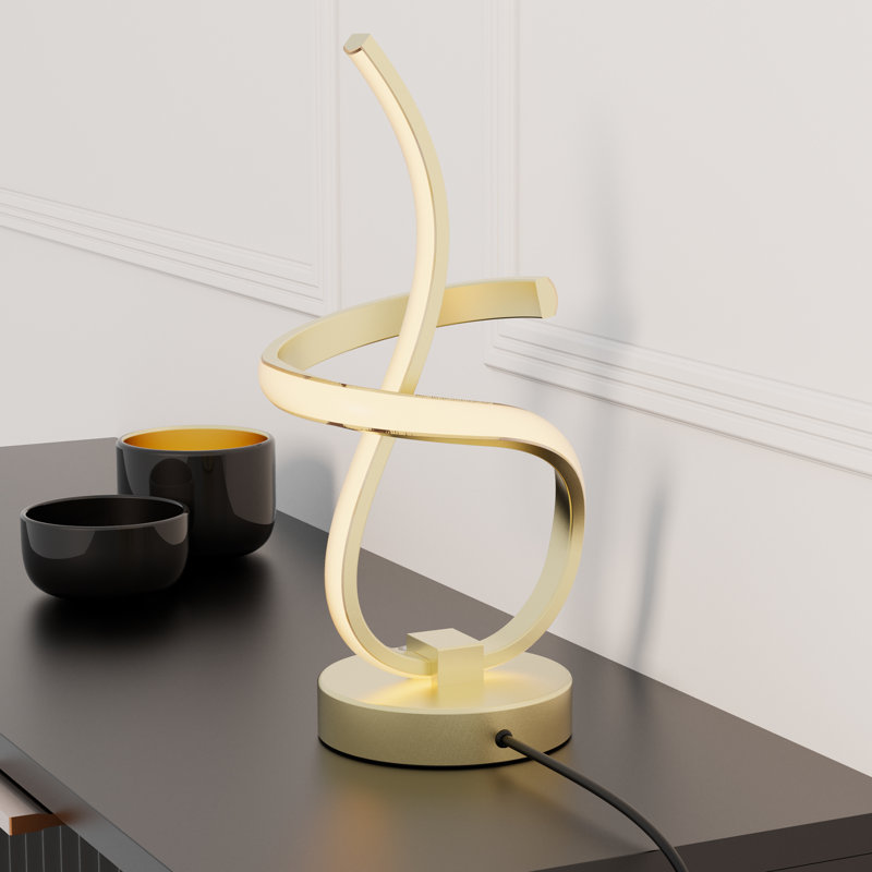 Golden Swirl 12W LED Table Lamp 16 in. - 3000K Warm Glow- Touch Dimming
