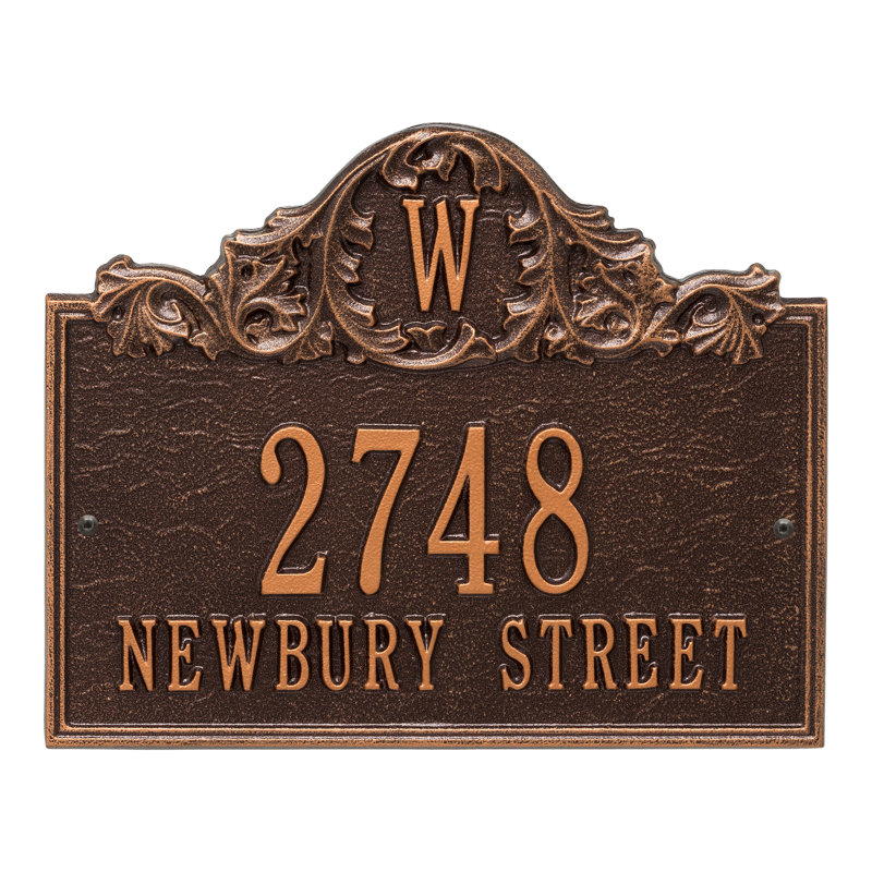 Acanthus Monogram 3-Line Wall Address Plaque, Antique Copper, Yes