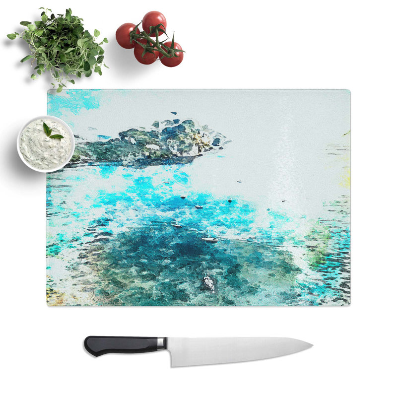 Tempered Glass Boats by the Coast Chopping Board, 28.5 cm W x 20 cm L