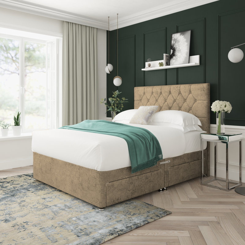 Upholstered Bed, Mink, Left Side Drawers, Small Single (2'6)