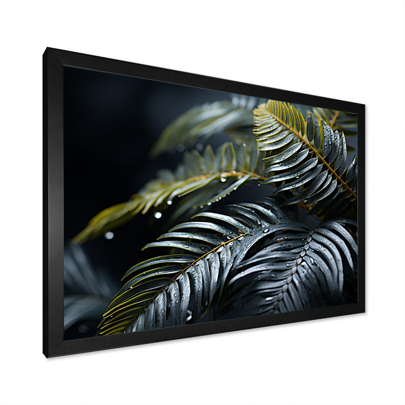 Frondes de fougère en vert, H 34 po x l 44 po x P 1,5 po, Cadre photo noir simple