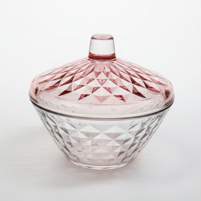 Glass Jar with Diamond Cut Pink Cover