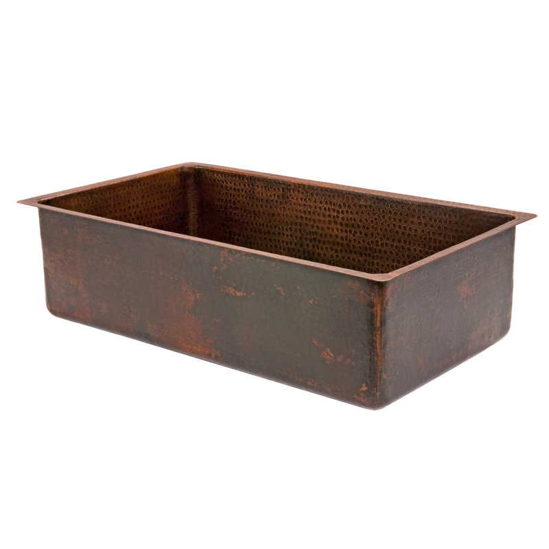 33" Hammered Antique Copper Single Basin Kitchen Sink, Copper