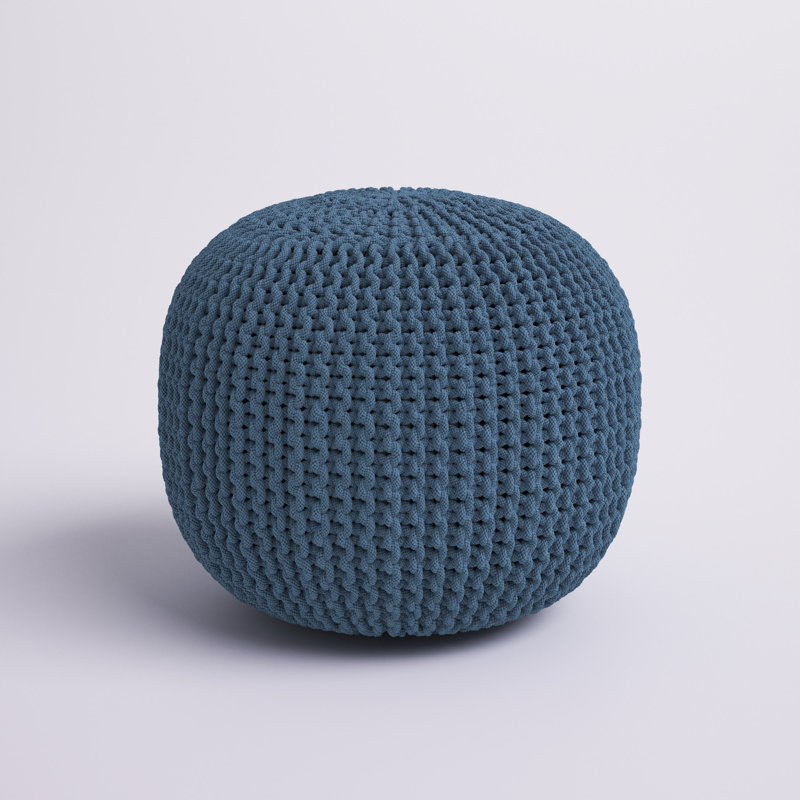Kameron 19" Wide Round Pouf Ottoman, Blue