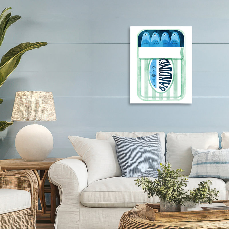 Sardines en toile canette rayée, design par Lil 'Rue, H 20 po x l 16 po
