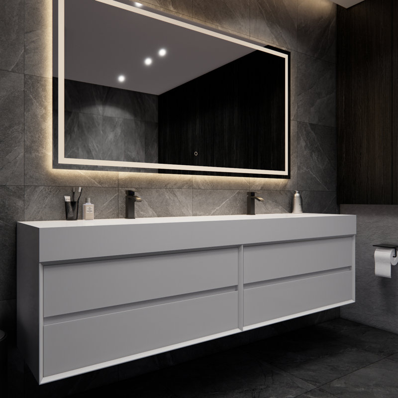 Albizu 84" Wall-Mounted Double Bathroom Vanity, White