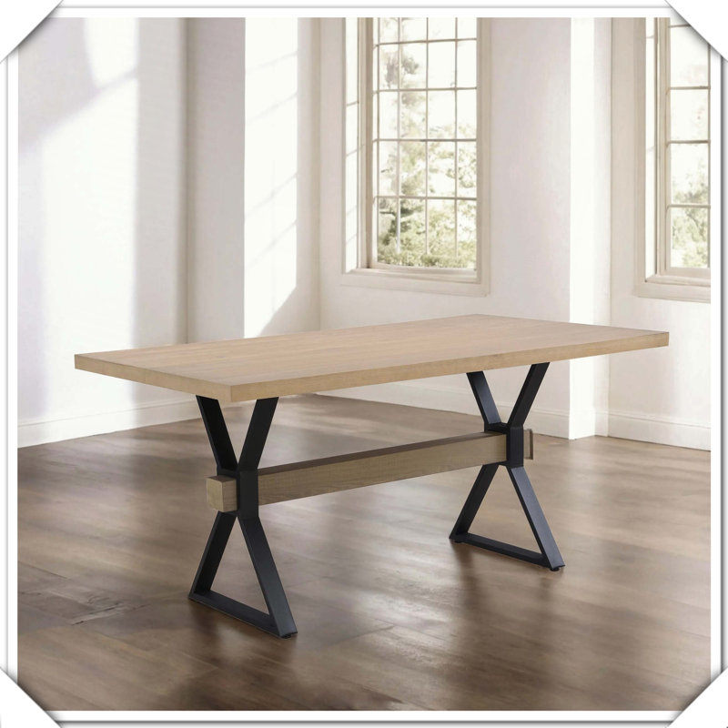 Table de salle à manger avec pieds en X Robuste, durable, élégant et pratique, Bois de frêne naturel