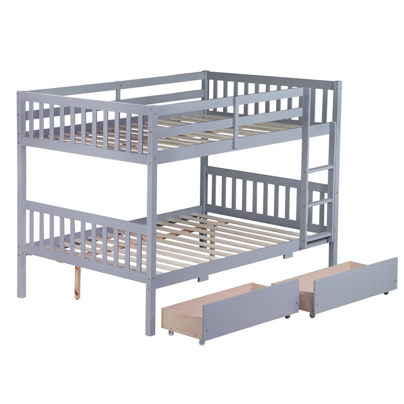 Lit superposé double en bois massif avec 2 tiroirs, convertible en 2 lits doubles, Grey