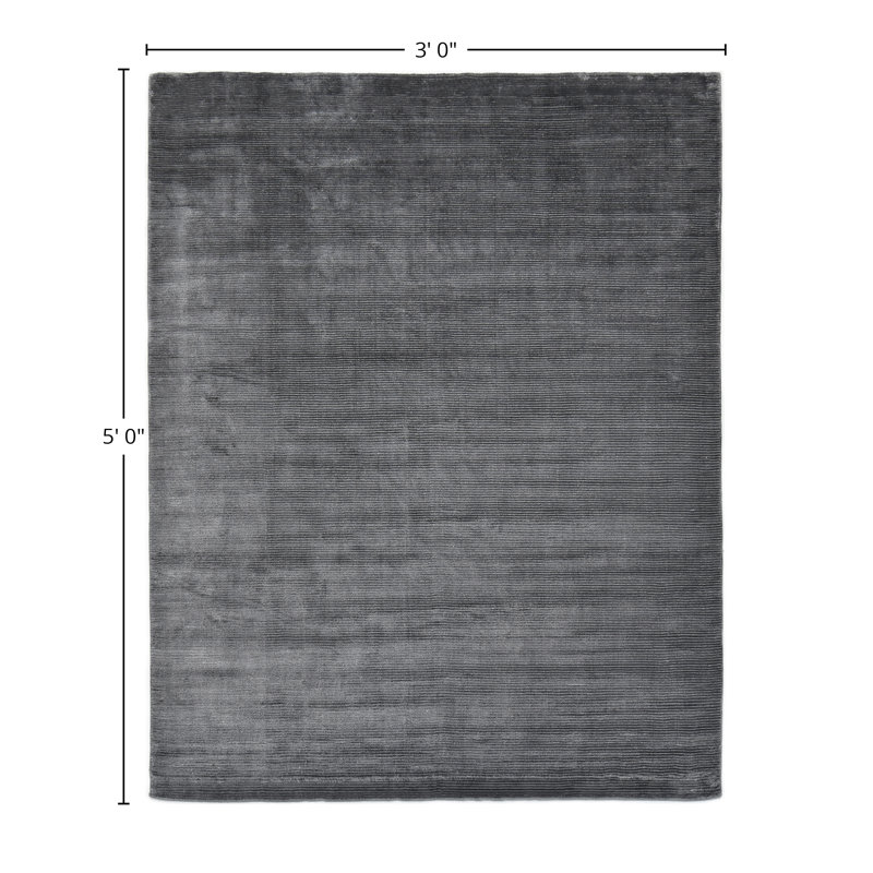 Cordi Hand Knotted Striped Area Rug in Gray, Rectangle 3' x 5'
