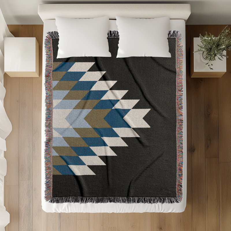 Couverture en mélange de coton Bimisii South Western, Bleu / brun / noir / blanc cassé, L 60 po x l 50 po