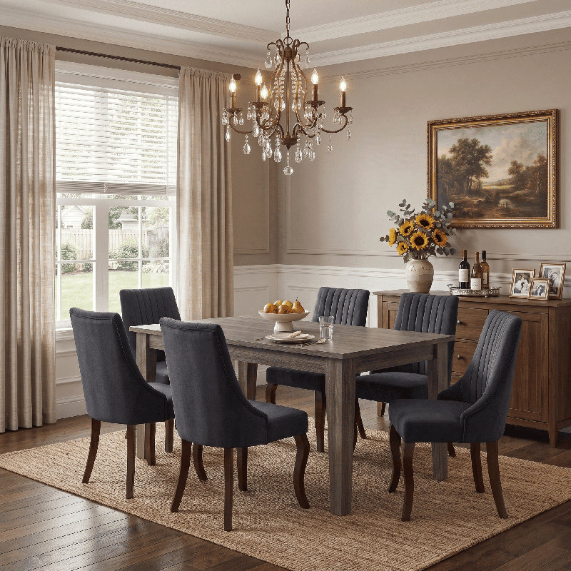 Ensemble de table de salle à manger extensible 106 pouces avec 6 chaises rembourrées Banstead, Black