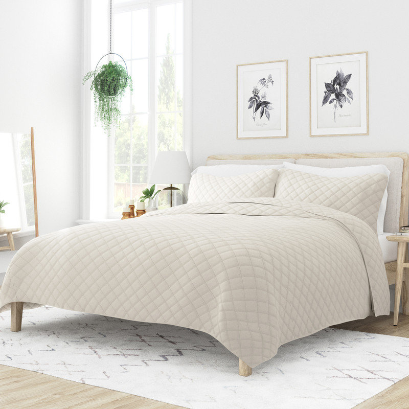 Becky Cameron Diamond Stich Quilt Set, Natural, Twin/Twin XL Quilt + 1 Standard Sham