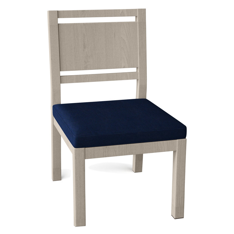 Avondale Patio Dining Side Chair with Cushions, Oyster Teak, No Welt, Indigo Velvet
