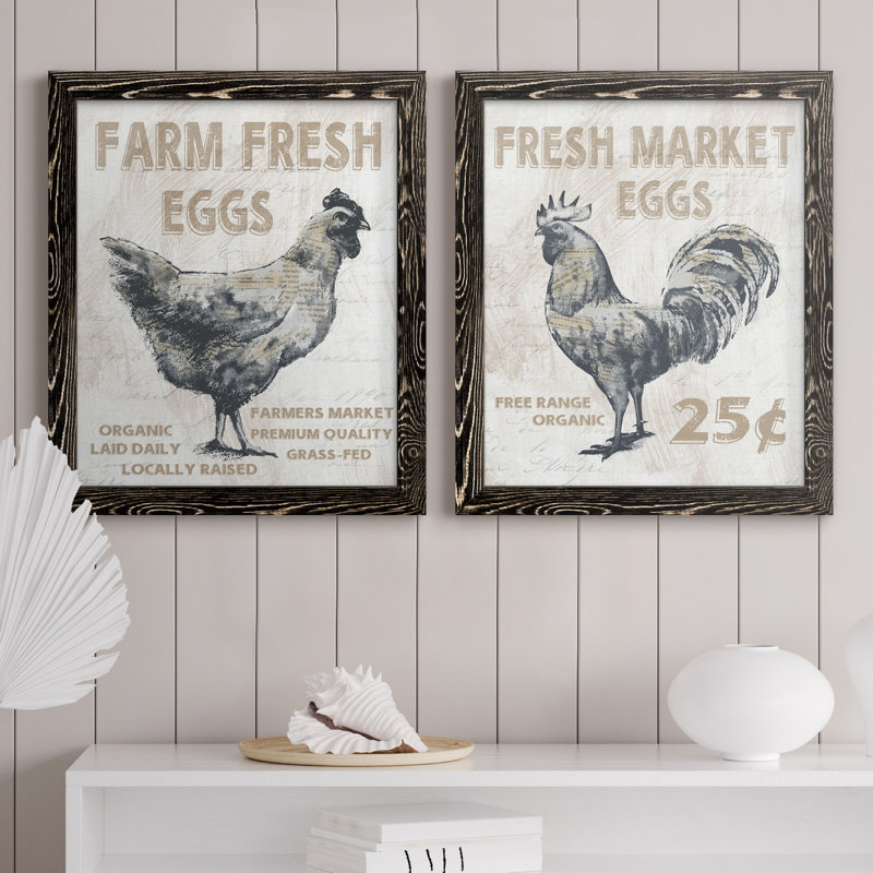 Farm Fresh Chicken - ensemble de 2 reproductions, Pas de tapis, H 20 po x l 17 po x P 1 po, H 31,5 po x l 47 po x P 1,5 po