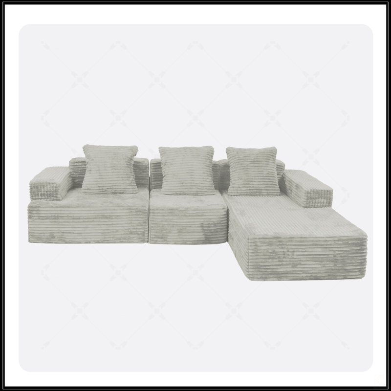 Canapé modulaire confortable en L avec assise profonde, conception modulaire pour le salon et la chambre à coucher, gris