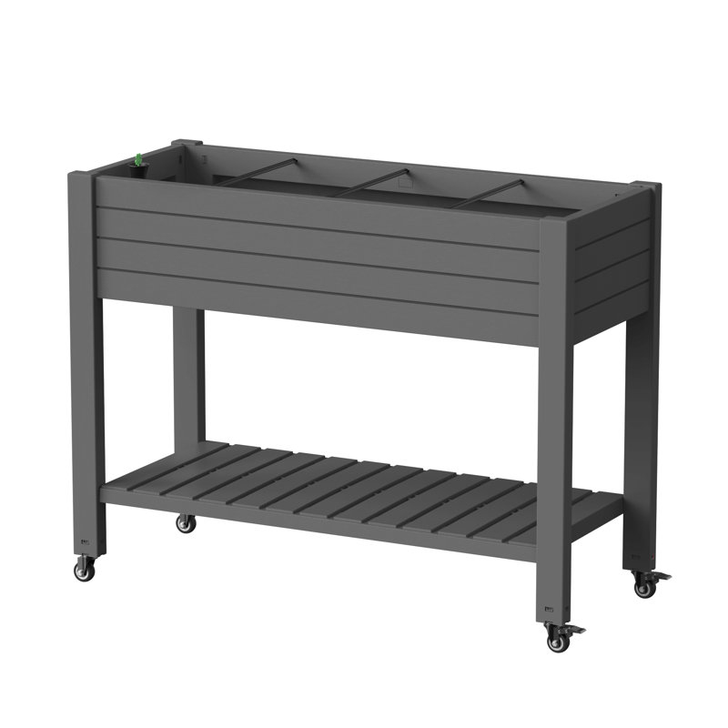 43.33"W Resin Raised Garden Bed With Wheels(Black), Black