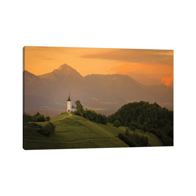 Europe, Slovenia. Chapel Of St. Primoz At Sunset. by Jaynes Gallery - Wrapped Canvas Print