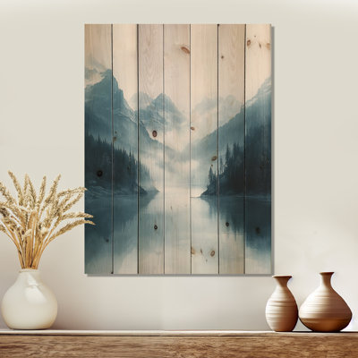 Winter Misty Peaks In The Morning I - Landscape Mountains Wood Wall Decor - On Natural Pine Wood