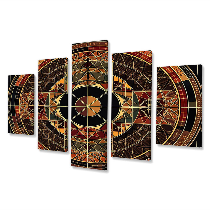 Illustration de mandala sacré mystérieux rétro II - art mural géométrique moderne - 5 panneaux